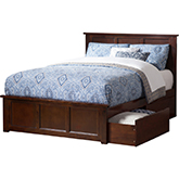 Madison Queen Bed w/ Matching Footboard & 2 Urban Bed Drawers in Walnut