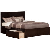 Madison King Bed w/ Flat Panel Footboard & 2 Urban Bed Drawers in Espresso