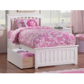 Mission Twin XL Bed w/ Matching Footboard & 2 Urban Bed Drawers in White