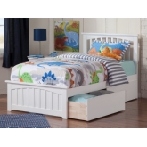 Mission Twin Bed w/ Matching Footboard & 2 Urban Bed Drawers in White