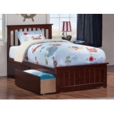 Mission Twin Bed w/ Matching Footboard & 2 Urban Bed Drawers in Walnut