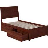 Portland Twin XL Bed w/ Matching Footboard & 2 Urban Bed Drawers in Walnut