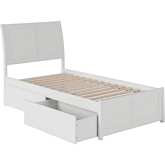 Portland Twin Bed w/ Matching Footboard & 2 Urban Bed Drawers in White
