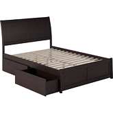 Portland Full Bed w/ Matching Footboard & 2 Urban Bed Drawers in Espresso