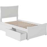 Metro Twin XL Bed w/ Matching Footboard & 2 Urban Bed Drawers in White
