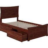 Metro Twin XL Bed w/ Matching Footboard & 2 Urban Bed Drawers in Walnut