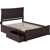 Metro Queen Bed w/ Matching Footboard & 2 Urban Bed Drawers in Espresso