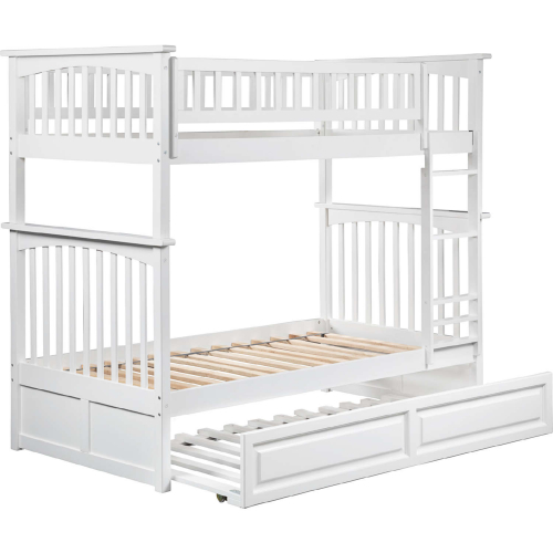 Columbia Twin over Twin Bunk Bed with Raised Panel Trundle in White