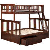 Columbia Bunk Bed Twin Over Full w/ Urban Bed Drawers in Walnut