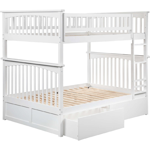 Columbia Full over Full Bunk Bed with Urban Bed Drawers in White