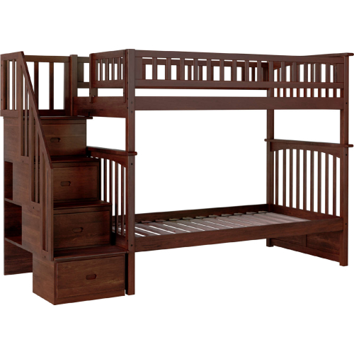 Columbia Staircase Twin over Twin Bunk Bed in Antique Walnut