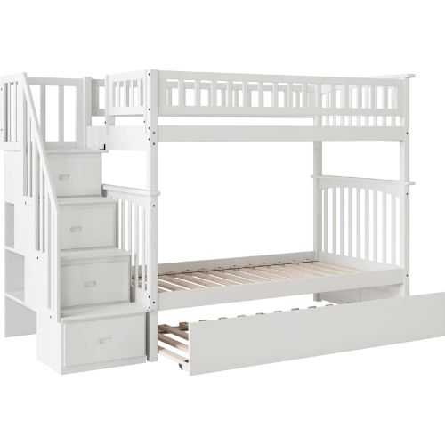 Columbia Staircase Twin over Twin Bunk Bed with Urban Trundle Bed in White
