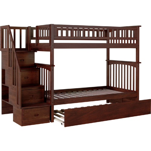 Columbia Staircase Twin over Twin Bunk Bed with Urban Trundle Bed in Walnut