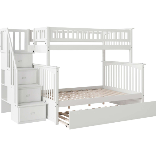 Columbia Staircase Twin over Full Bunk Bed with Urban Trundle Bed in White