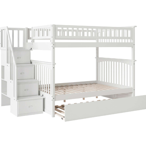 Columbia Staircase Full over Full Bunk Bed with Urban Trundle Bed in White