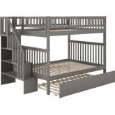 Woodland Staircase Full over Full Bunk Bed with Turbo Charger & Full Trundle in Grey