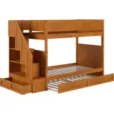 Dover Twin over Twin Staircase Bunk Bed w/ Storage Drawer & Twin Trundle in Light Toffee