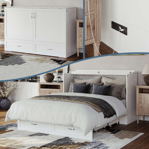 Raleigh Queen Murphy Bed Chest with Mattress in White Finish Wood