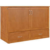 Hamilton Full Murphy Bed Chest with Mattress, Storage & Charger in Light Toffee