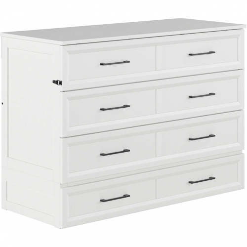 Tucson Full Murphy Bed Chest with 6" Mattress, Drawer & Built in Charger in White Finish Wood