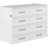 Tucson Full Murphy Bed Chest with 6" Mattress, Drawer & Built in Charger in White Finish Wood