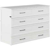 Tucson Queen Murphy Bed Chest with 6" Mattress, Drawer & Built in Charger in White Finish Wood