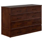 Tucson Queen Murphy Bed Chest with 6" Mattress, Drawer & Built in Charger in Walnut Finish Wood