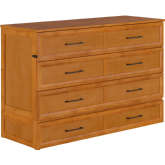 Tucson Queen Murphy Bed Chest with 6" Mattress, Drawer & Built in Charger in Light Toffee Finish