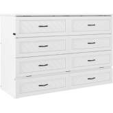 Alpine Queen Murphy Bed Chest, Mattress & Charging Station in White Wood