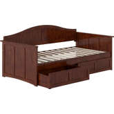 Nantucket Twin Daybed with 2 Drawers in Walnut Finish Wood