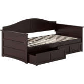 Acadia Twin Daybed with 2 Drawers in Espresso Finish Wood