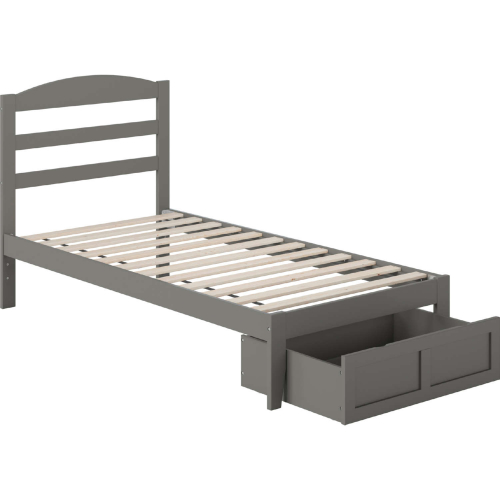 Warren Twin Bed with Foot Drawer in Grey Finish