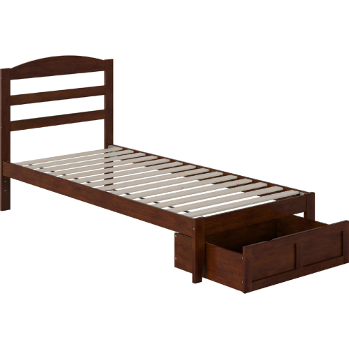 Warren Twin XL Bed with Foot Drawer in Walnut Finish