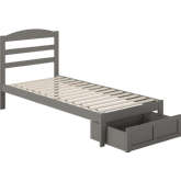 Warren Twin XL Bed with Foot Drawer in Grey Finish