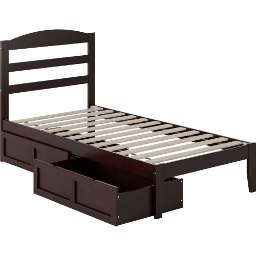 Warren Twin Platform Bed with 2 Storage Drawers in Espresso