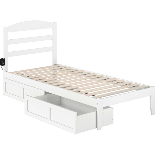 Warren Twin XL Bed with 2 Drawers in White Finish