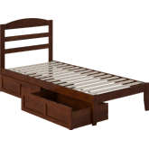 Warren Twin XL Bed with 2 Drawers in Walnut Finish