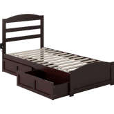 Warren Twin Platform Bed with Footboard & 2 Storage Drawers in Espresso