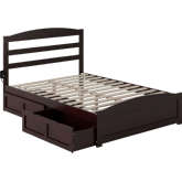 Warren Full Platform Bed with Footboard & 2 Storage Drawers in Espresso