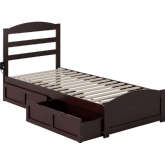 Warren Twin XL Platform Bed with Footboard & 2 Storage Drawers in Espresso
