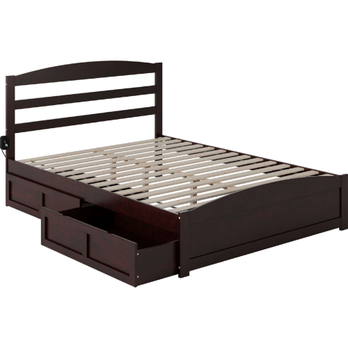 Warren Queen Platform Bed with Footboard & Set of 2 Storage Drawers in Espresso