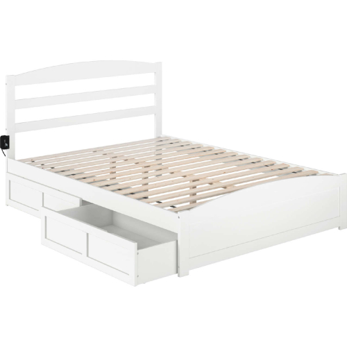 Warren Queen Bed with Footboard & 2 Drawers in White Finish