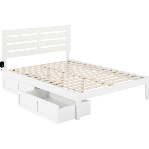 Oxford Queen Bed with USB Turbo Charger & 2 Extra Long Drawers in White