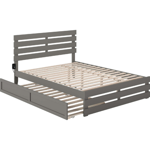 Oxford Queen Bed with Footboard, USB Turbo Charger & Twin Ex Long Trundle in Grey