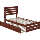 Oxford Twin Bed with Footboard & USB Turbo Charger with Twin Trundle in Walnut