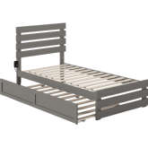 Oxford Twin Bed with Footboard & USB Turbo Charger with Twin Trundle in Grey