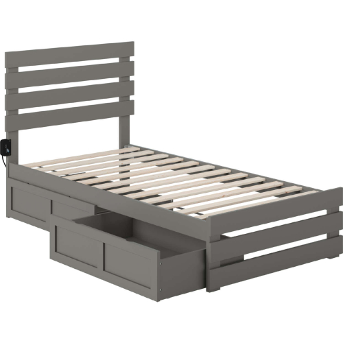 Oxford Twin Bed with Footboard, USB Turbo Charger & 2 Drawers in Grey