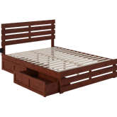 Oxford Queen Bed with Footboard, USB Turbo Charger & 2 Extra Long Drawers in Walnut