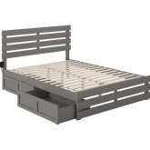 Oxford Queen Bed with Footboard, USB Turbo Charger & 2 Extra Long Drawers in Grey