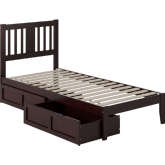 Tahoe Twin XL Bed with 2 Drawers in Espresso Finish Wood